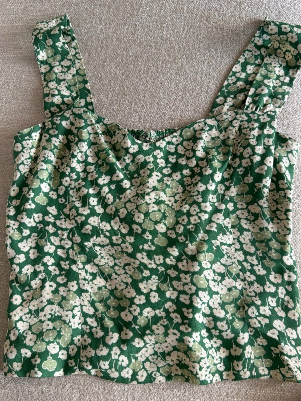 Reformation Green Floral Square-Neck Tank Top